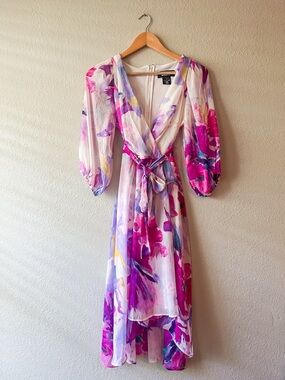 DKNY Wrap Dress in Purple and Pink Floral Watercolor Size 2